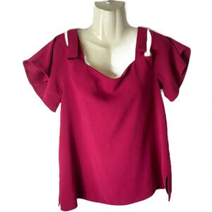 Ann Taylor Cold Shoulder Bow Blouse Color Berry Size Medium Slit on each side
